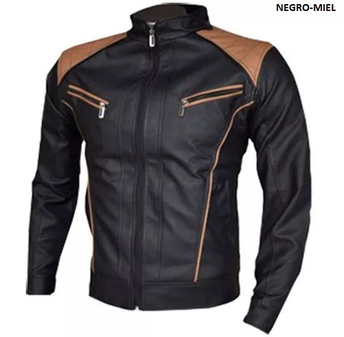 Chaqueta en cuero motero  textil caballero T7