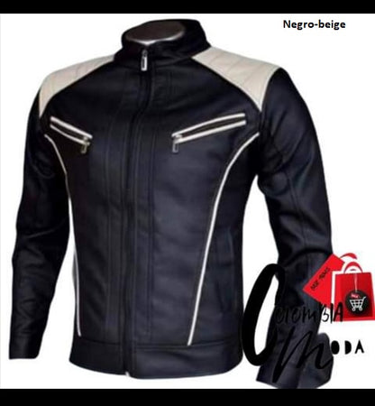 Chaqueta en cuero motero  textil caballero T7